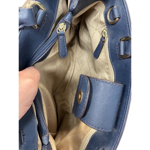 Michael Kors Womans Navy Blue Saffiano Leather Satchell Crossbody L SKU 9525 - Picture 15 of 16